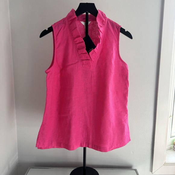 crown & ivy Tops - Crown & Ivy Womens L NWT Hot Pink Linen Blend Sleeveless Ruffle Neck Blouse
